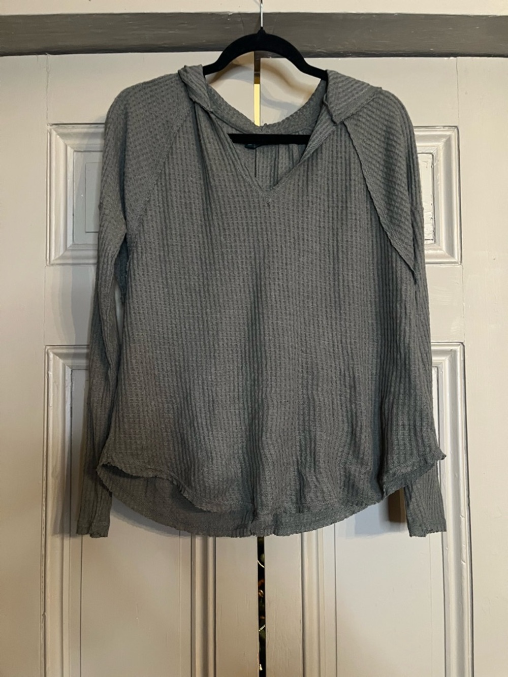 wild fable green Waffle Knit Hooded Long Sleeve Top